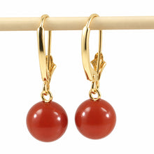 Load image into Gallery viewer, 14kt Yellow Solid Gold Leverback 8-8.5mm Carnelian Bead Dangle Earrings