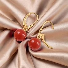 Load image into Gallery viewer, 14kt Yellow Solid Gold Leverback 8-8.5mm Carnelian Bead Dangle Earrings