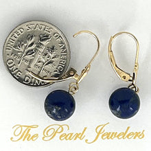 Load image into Gallery viewer, 1310024-14k-Yellow-Gold-Leverback-Blue-Lapis-Lazuli-Bead-Dangle-Earrings