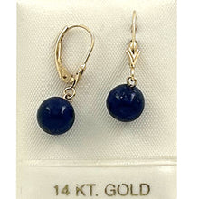 Load image into Gallery viewer, 1310024-14k-Yellow-Gold-Leverback-Blue-Lapis-Lazuli-Bead-Dangle-Earrings