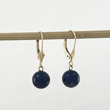 Load image into Gallery viewer, 1310024-14k-Yellow-Gold-Leverback-Blue-Lapis-Lazuli-Bead-Dangle-Earrings