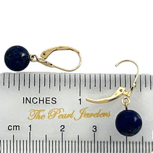 Load image into Gallery viewer, 14k Yellow Solid Gold Leverback 8-8.5mm Lapis Lazuli Bead Dangle Earrings