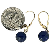Load image into Gallery viewer, 14kt Yellow Solid Gold Leverback 8mm Blue Lapis Lazuli Drop / Dangle Earrings