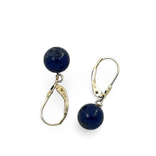 Load image into Gallery viewer, 14k Yellow Solid Gold Leverback 8-8.5mm Lapis Lazuli Bead Dangle Earrings
