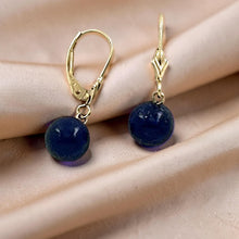 Load image into Gallery viewer, 14k Yellow Solid Gold Leverback 8-8.5mm Lapis Lazuli Bead Dangle Earrings
