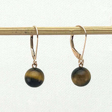 Load image into Gallery viewer, 14kt Rose Solid Gold Leverback 8-8.5mm Tiger-Eye Bead Dangle Earrings