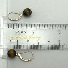 Load image into Gallery viewer, 14kt Rose Solid Gold Leverback 8-8.5mm Tiger-Eye Bead Dangle Earrings