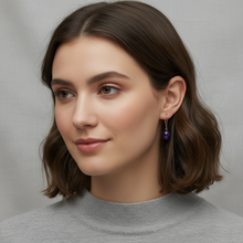 Load image into Gallery viewer, 14kt Rose Solid Gold Leverback 10mm Purple Amethyst Bead Dangle Earrings