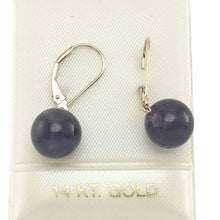 Load image into Gallery viewer, 14kt Rose Solid Gold Leverback 10mm Purple Amethyst Bead Dangle Earrings