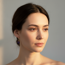 Load image into Gallery viewer, 14kt Rose Solid Gold Leverback 10mm Purple Amethyst Bead Dangle Earrings