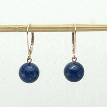 Load image into Gallery viewer, 14kt Rose Solid Gold Leverback Blue Lapis Lazuli Bead Dangle Earrings