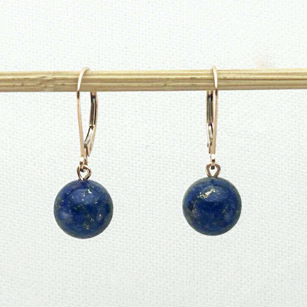 14kt Rose Solid Gold Leverback Blue Lapis Lazuli Bead Dangle Earrings