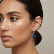 Load image into Gallery viewer, 14kt Rose Solid Gold Leverback Blue Lapis Lazuli Bead Dangle Earrings