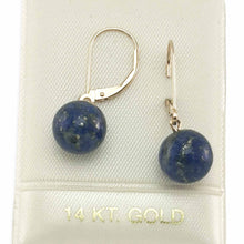 Load image into Gallery viewer, 14kt Rose Solid Gold Leverback Blue Lapis Lazuli Bead Dangle Earrings
