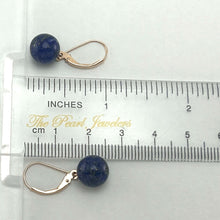 Load image into Gallery viewer, 14kt Rose Solid Gold Leverback Blue Lapis Lazuli Bead Dangle Earrings