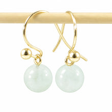 Load image into Gallery viewer, 14kt Yellow Solid Gold Ball Fish Hook Gold Dangle Blue Aquamarine Earrings