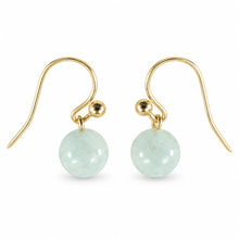 Load image into Gallery viewer, 14kt Yellow Solid Gold Ball Fish Hook Gold Dangle Blue Aquamarine Earrings
