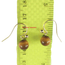 Load image into Gallery viewer, Dangle Stud Earrings Brown Tiger's Eye 14k Yellow Gold Fish Hook Gold Ball