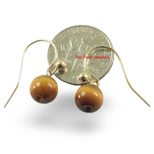 Load image into Gallery viewer, Dangle Stud Earrings Brown Tiger's Eye 14k Yellow Gold Fish Hook Gold Ball