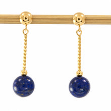 Load image into Gallery viewer, 14k Yellow Gold 5mm Ball Twist Tube Lapis Dangle Earrings