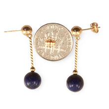 Load image into Gallery viewer, 14k Yellow Gold 5mm Ball Twist Tube Lapis Dangle Earrings