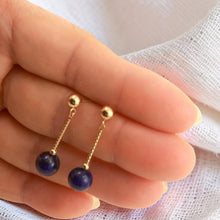 Load image into Gallery viewer, 14k Yellow Gold 5mm Ball Twist Tube Lapis Dangle Earrings