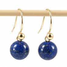 Load image into Gallery viewer, 14kt Solid Yellow Gold Fish Hook Gold Ball Blue Lapis Lazuli Dangle Earrings
