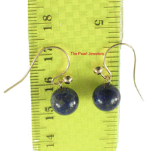 Load image into Gallery viewer, 14kt Solid Yellow Gold Fish Hook Gold Ball Blue Lapis Lazuli Dangle Earrings