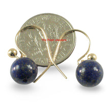 Load image into Gallery viewer, 14kt Solid Yellow Gold Fish Hook Gold Ball Blue Lapis Lazuli Dangle Earrings