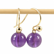Load image into Gallery viewer, 14kt Yellow Solid Gold Fish Hook Gold Ball Dangle Purple Amethyst Earrings