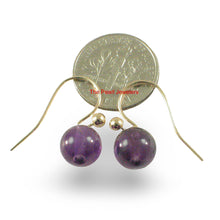 Load image into Gallery viewer, 14kt Yellow Solid Gold Fish Hook Gold Ball Dangle Purple Amethyst Earrings