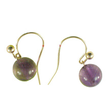 Load image into Gallery viewer, 14kt Yellow Solid Gold Fish Hook Gold Ball Dangle Purple Amethyst Earrings