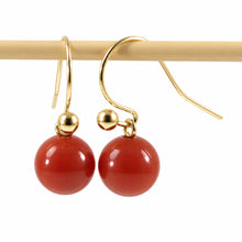 Load image into Gallery viewer, 14kt Yellow Solid Gold Fish Hook Gold Ball Dangle Red Carnelian Earrings