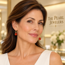 Load image into Gallery viewer, 14kt Yellow Solid Gold Fish Hook Gold Ball Dangle Red Carnelian Earrings