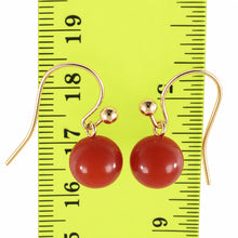 Load image into Gallery viewer, 14kt Yellow Solid Gold Fish Hook Gold Ball Dangle Red Carnelian Earrings