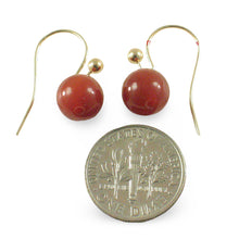 Load image into Gallery viewer, 14kt Yellow Solid Gold Fish Hook Gold Ball Dangle Red Carnelian Earrings