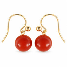 Load image into Gallery viewer, 14kt Yellow Solid Gold Fish Hook Gold Ball Dangle Red Carnelian Earrings