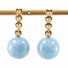 Load image into Gallery viewer, 12mm Blue Aquamarine &amp; Diamonds 14k Yellow Gold Dangle Earrings