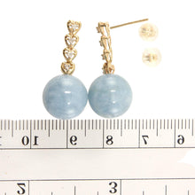 Load image into Gallery viewer, 12mm Blue Aquamarine &amp; Diamonds 14k Yellow Gold Dangle Earrings