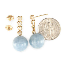 Load image into Gallery viewer, 12mm Blue Aquamarine &amp; Diamonds 14k Yellow Gold Dangle Earrings