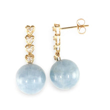 Load image into Gallery viewer, 12mm Blue Aquamarine &amp; Diamonds 14k Yellow Gold Dangle Earrings