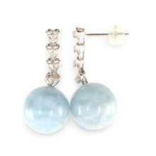 Load image into Gallery viewer, Blue Aquamarine &amp; Diamonds 14k White Gold Dangle Earrings