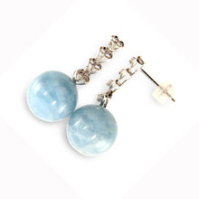 Load image into Gallery viewer, Blue Aquamarine &amp; Diamonds 14k White Gold Dangle Earrings