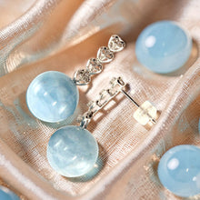 Load image into Gallery viewer, Blue Aquamarine &amp; Diamonds 14k White Gold Dangle Earrings