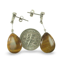 Load image into Gallery viewer, Diamond &amp; Raindrop Brown Tiger Eye Dangle Stud Earrings 14k White Solid Gold
