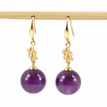Load image into Gallery viewer, 14kt Yellow Gold Hawaiian Plumeria Genuine Purple Amethyst Hook Earrings