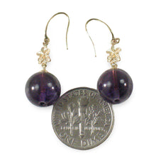 Load image into Gallery viewer, 14kt Yellow Gold Hawaiian Plumeria Genuine Purple Amethyst Hook Earrings