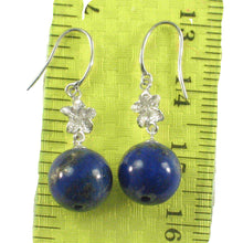 Load image into Gallery viewer, 14k White Gold Hawaiian Plumeria 9-9.5mm Bead Blue Lapis Lazuli Hook Earrings