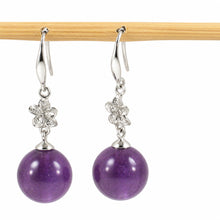 Load image into Gallery viewer, 14k White Gold Hawaiian Plumeria Genuine Purple Amethyst Hook Earrings