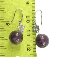 Load image into Gallery viewer, 14k White Gold Hawaiian Plumeria Genuine Purple Amethyst Hook Earrings